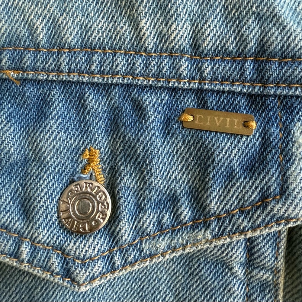 Civil Regime Distressed Denim Belted Trucker Jacket Blue Small - Picture 4 of 16